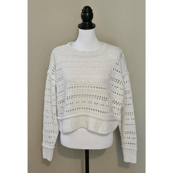 Arizona Jean Co Loose Knit White Oversized Crop Sweater Womens Size Medium - Picture 1 of 9